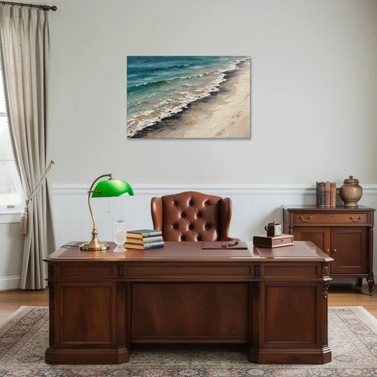 Abstract Beach Painting with Gold Foam Lines - Canvas Wall Art - Office - 36x24