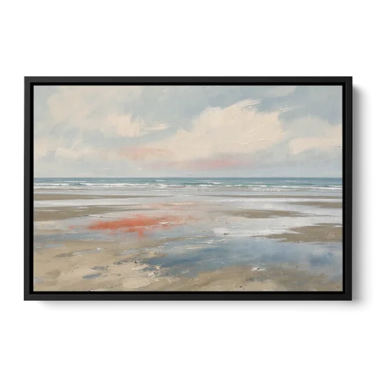 Abstract Beach Wall Art of Coral Tidal Flats - Black Framed Canvas Wall Art - Front
