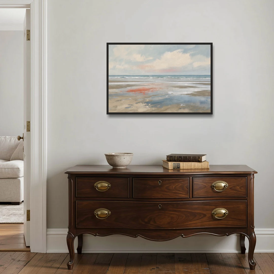 Abstract Beach Wall Art of Coral Tidal Flats - Black Framed Canvas Wall Art - Coffee Table - 36x24