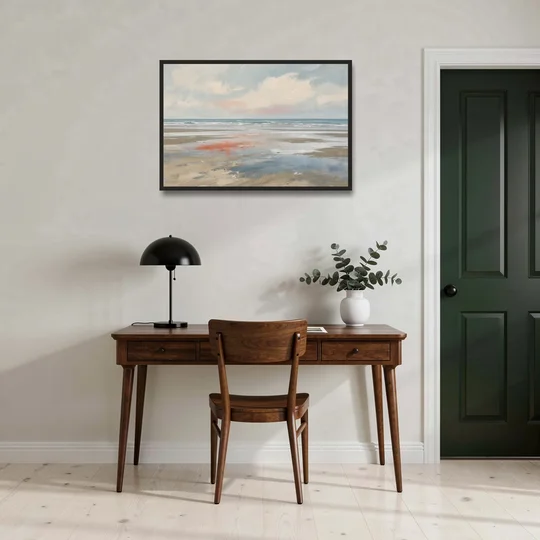 Abstract Beach Wall Art of Coral Tidal Flats - Black Framed Canvas Wall Art - Office - 36x24