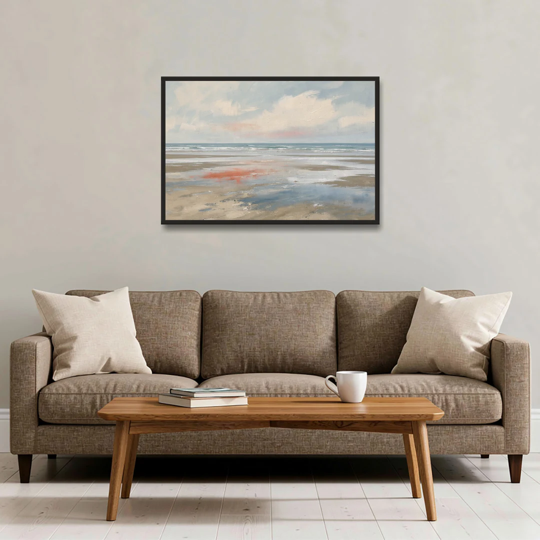 Abstract Beach Wall Art of Coral Tidal Flats - Black Framed Canvas Wall Art - Sofa - 36x24