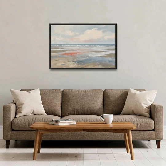 Abstract Beach Wall Art of Coral Tidal Flats - Black Framed Canvas Wall Art - Sofa - 36x24
