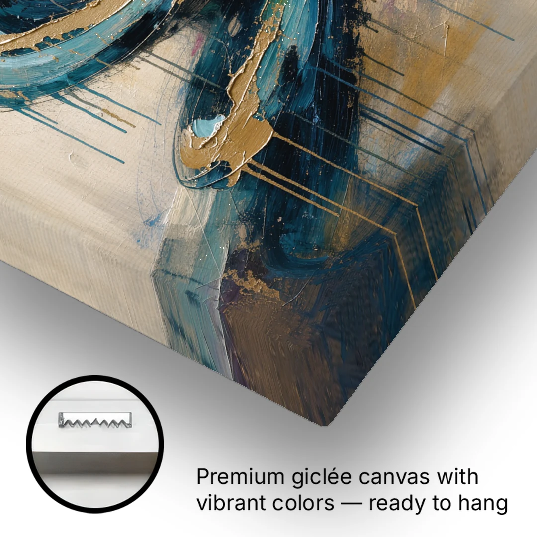Abstract Blue and Gold Spiral Ascent - Canvas Wall Art - Gallery Wrap Corner