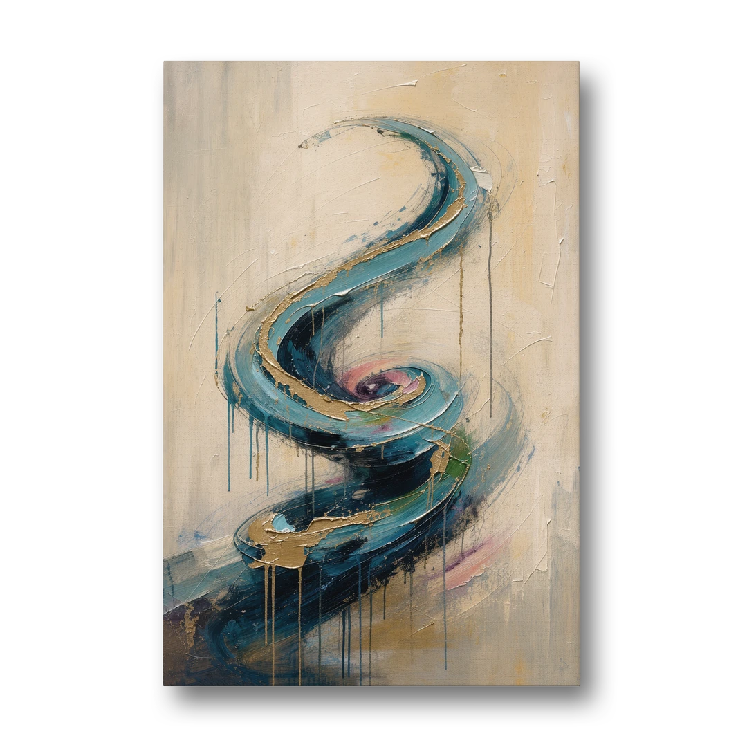 Abstract Blue and Gold Spiral Ascent - Canvas Wall Art - Front