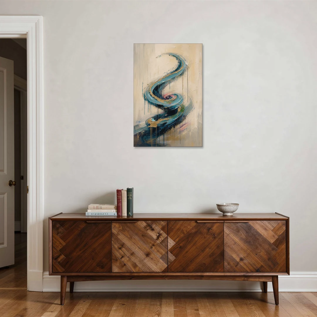 Abstract Blue and Gold Spiral Ascent - Canvas Wall Art - Coffee Table - 24x36