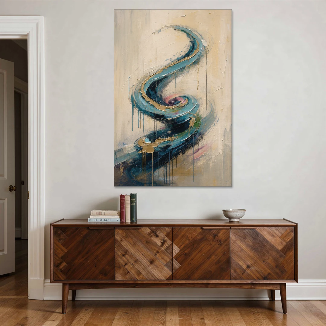 Abstract Blue and Gold Spiral Ascent - Canvas Wall Art - Coffee Table - 40x60