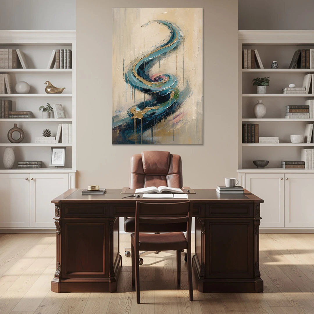 Abstract Blue and Gold Spiral Ascent - Canvas Wall Art - Office - 40x60