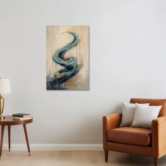 Abstract Blue and Gold Spiral Ascent - Canvas Wall Art - Sofa - 24x36