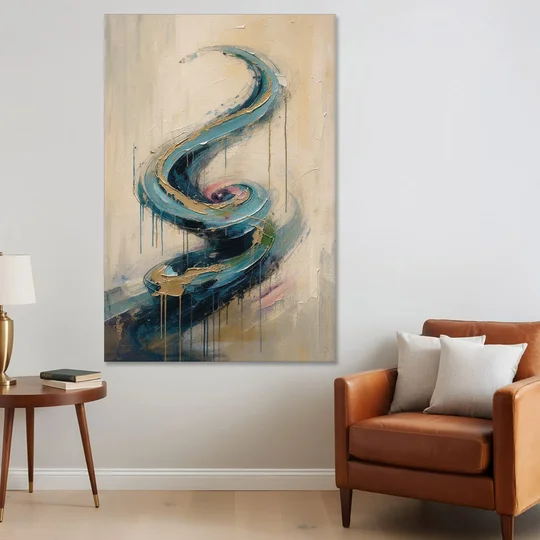 Abstract Blue and Gold Spiral Ascent - Canvas Wall Art - Sofa - 40x60