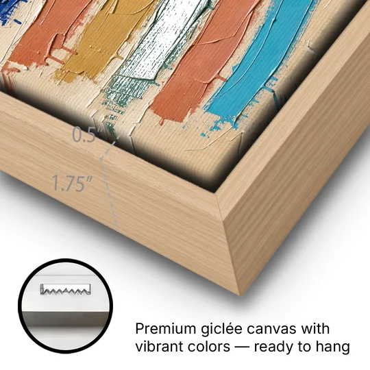 Abstract Canvas Prints Dripping Color Bands - Oak Framed Canvas Wall Art - Gallery Wrap Corner