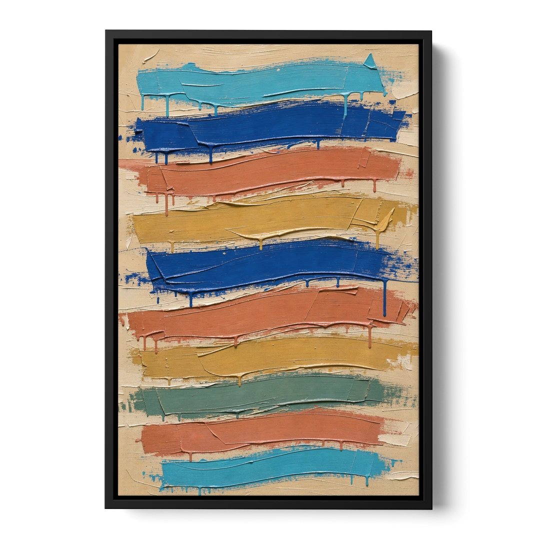 Abstract Canvas Prints Dripping Color Bands - Black Framed Canvas Wall Art - Front