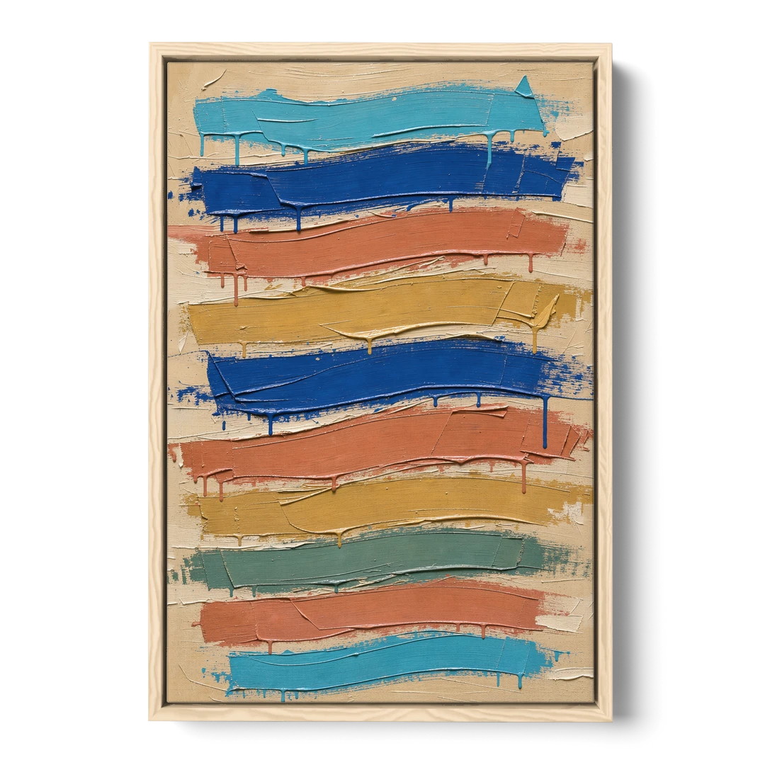 Abstract Canvas Prints Dripping Color Bands - Oak Framed Canvas Wall Art - Front