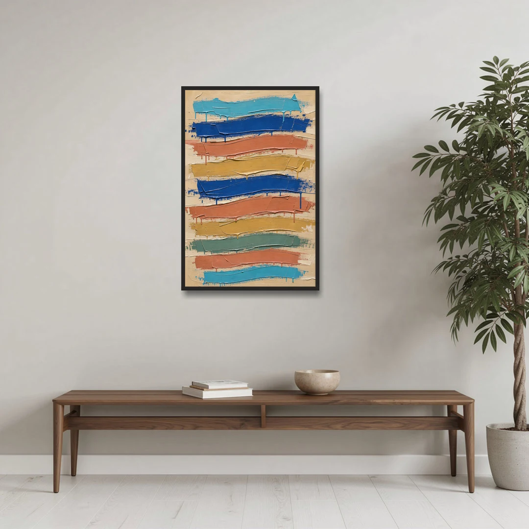 Abstract Canvas Prints Dripping Color Bands - Black Framed Canvas Wall Art - Coffee Table - 24x36