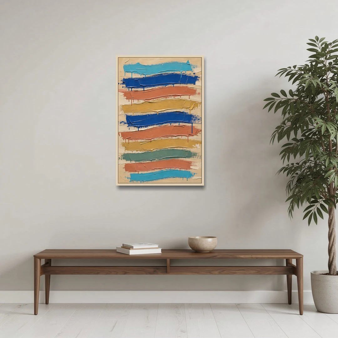 Abstract Canvas Prints Dripping Color Bands - Oak Framed Canvas Wall Art - Coffee Table - 24x36