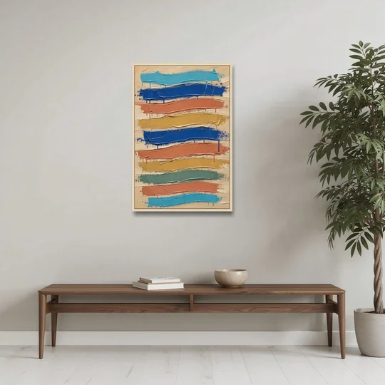 Abstract Canvas Prints Dripping Color Bands - Oak Framed Canvas Wall Art - Coffee Table - 24x36