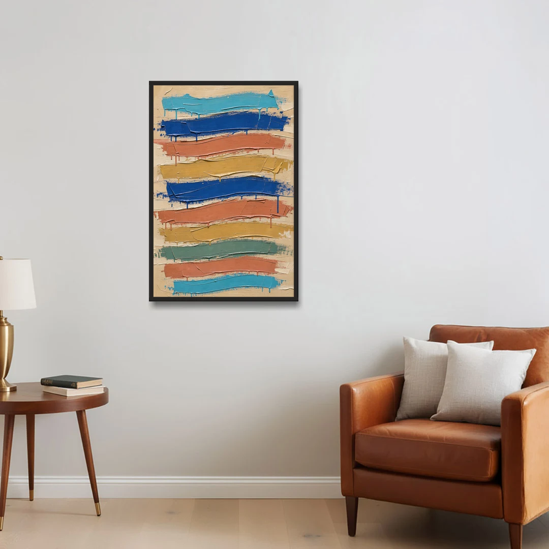 Abstract Canvas Prints Dripping Color Bands - Black Framed Canvas Wall Art - Sofa - 24x36