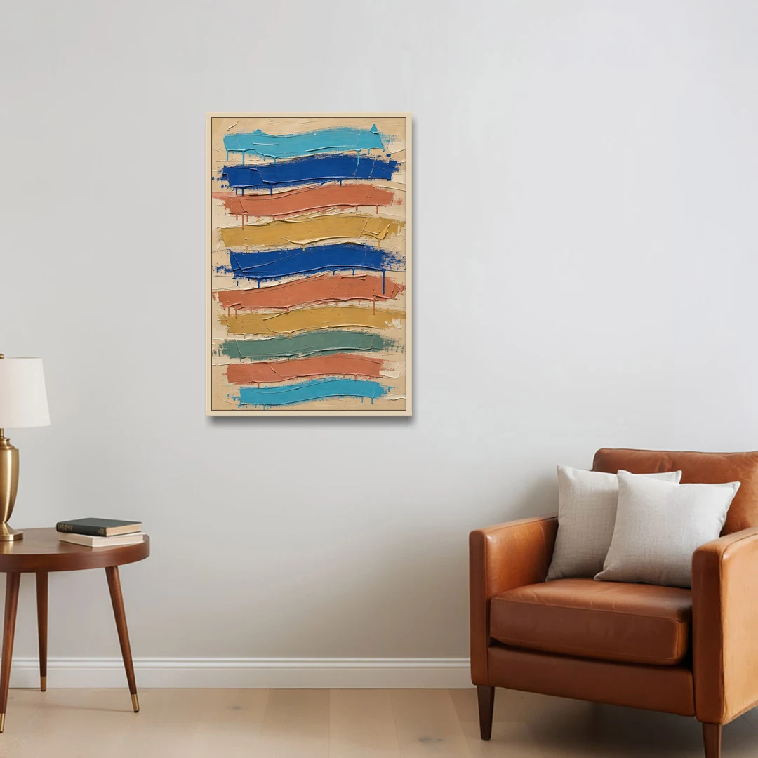Abstract Canvas Prints Dripping Color Bands - Oak Framed Canvas Wall Art - Sofa - 24x36