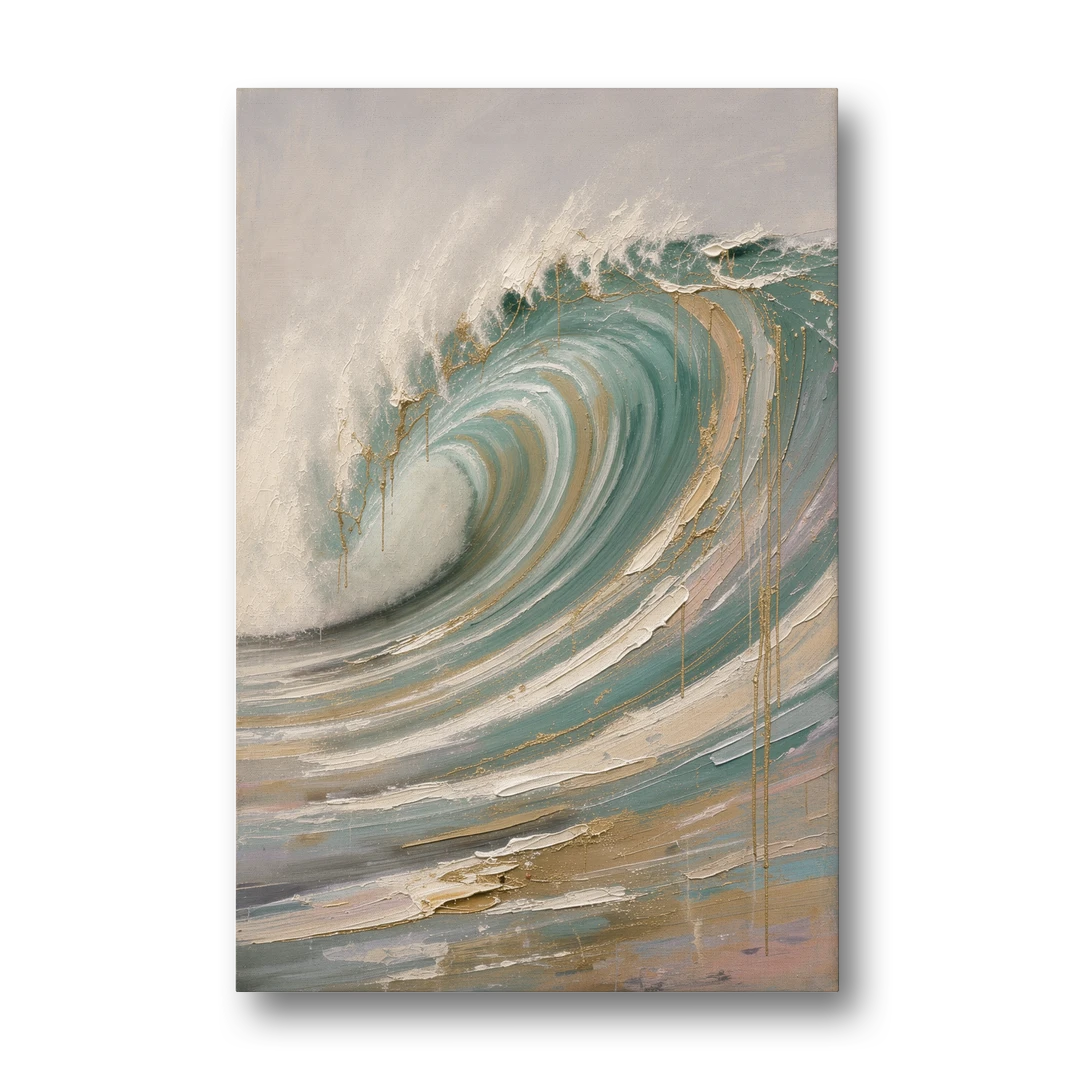 Abstract Coastal Wall Art of a Gilded Curling Wave - Canvas Wall Art - Front