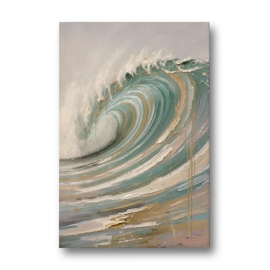 Abstract Coastal Wall Art of a Gilded Curling Wave - Canvas Wall Art - Front