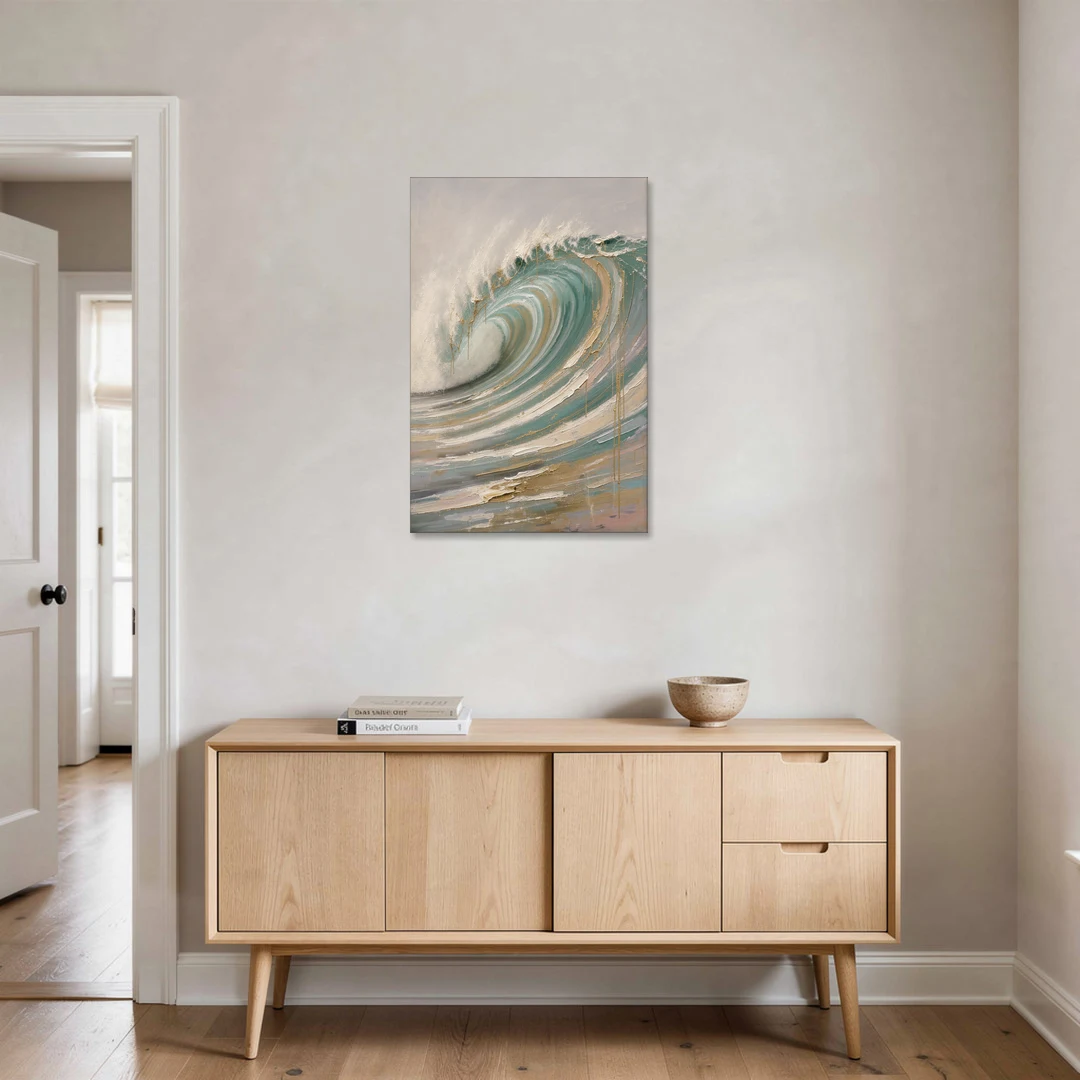 Abstract Coastal Wall Art of a Gilded Curling Wave - Canvas Wall Art - Coffee Table - 24x36