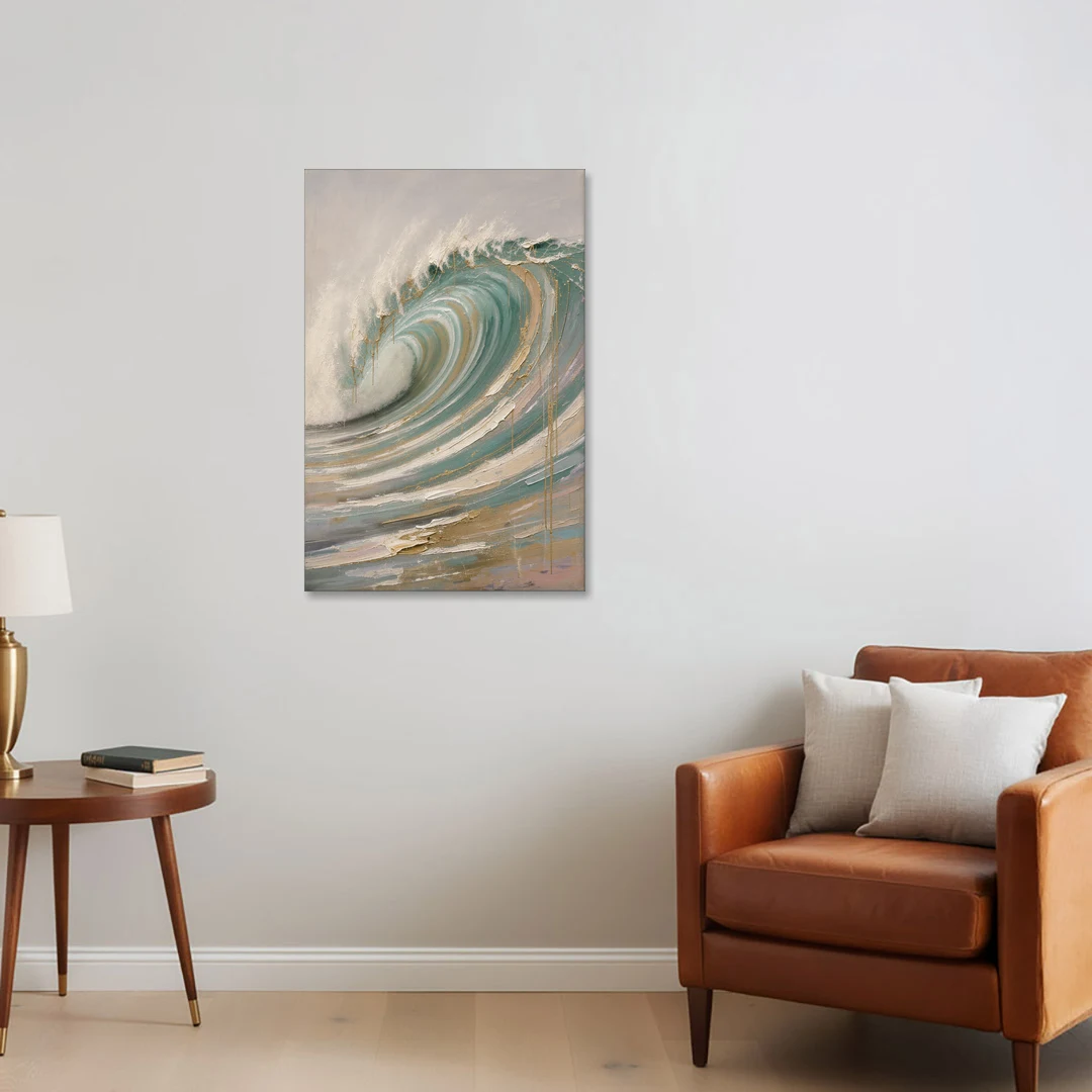 Abstract Coastal Wall Art of a Gilded Curling Wave - Canvas Wall Art - Sofa - 24x36
