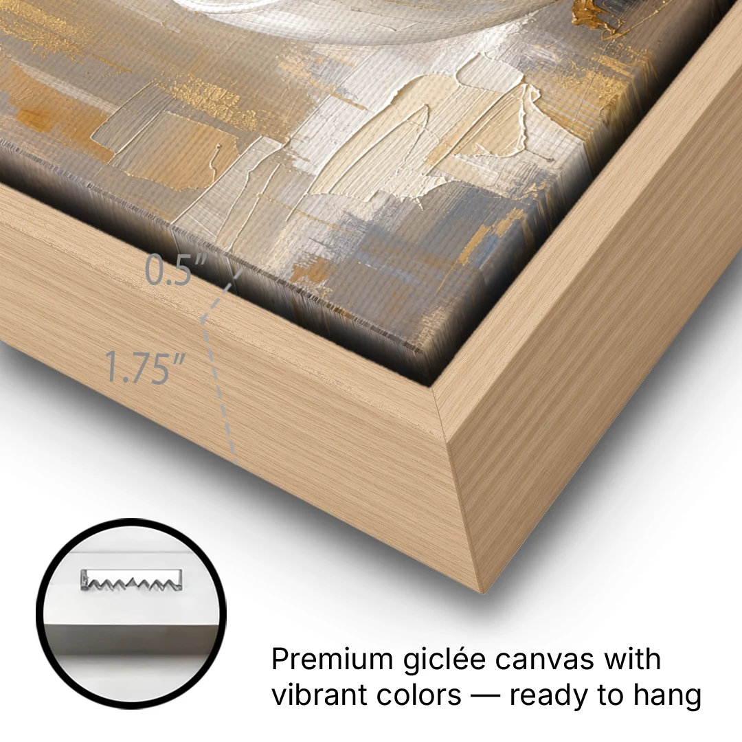 Abstract Coffee Art Pour and Swirl for the Kitchen - Oak Framed Canvas Wall Art - Gallery Wrap Corner