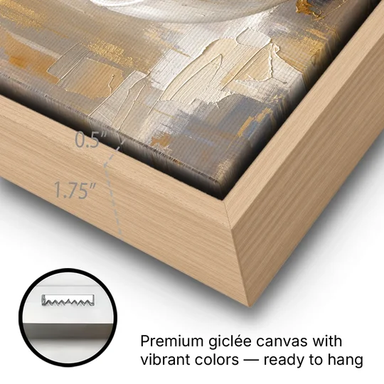 Abstract Coffee Art Pour and Swirl for the Kitchen - Oak Framed Canvas Wall Art - Gallery Wrap Corner