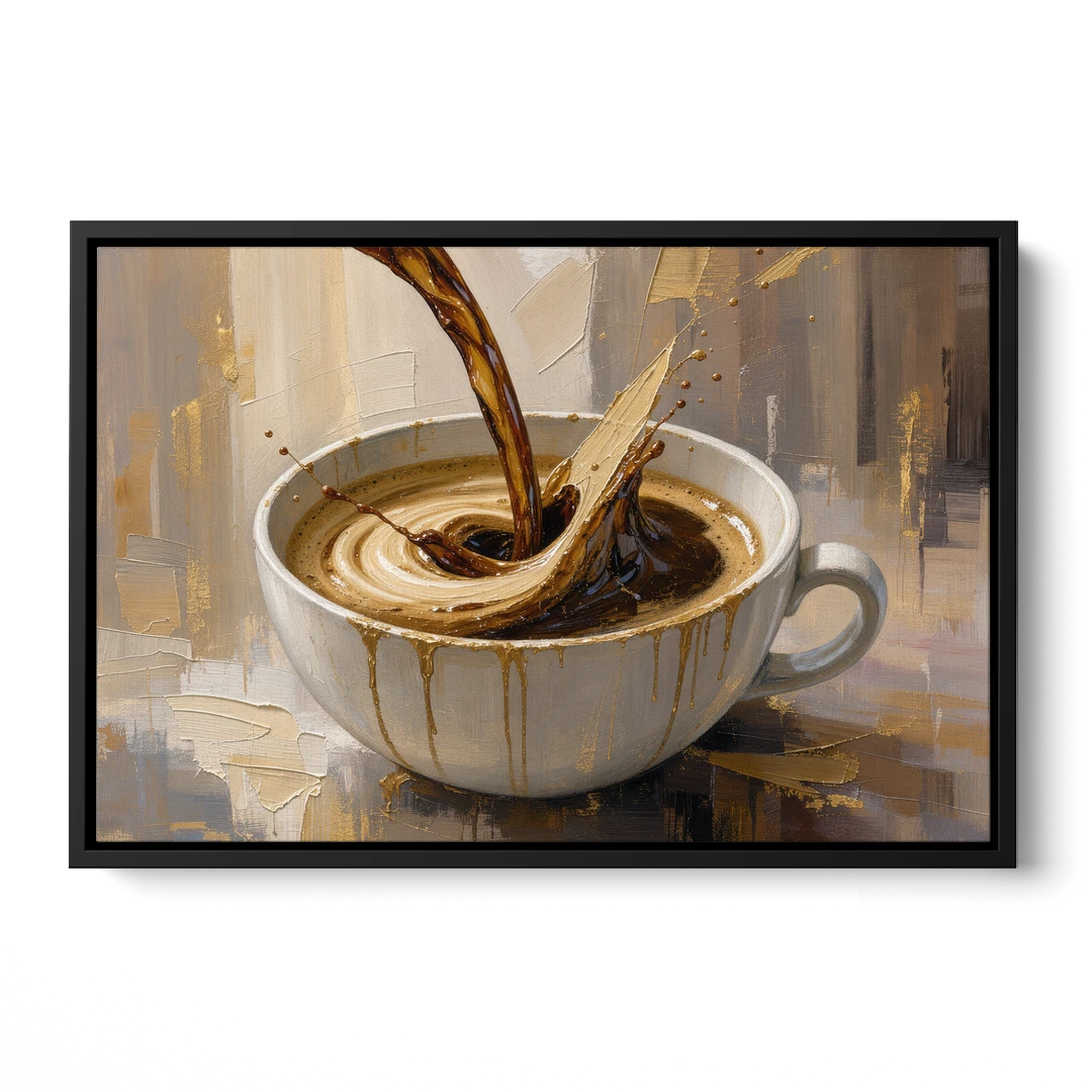 Abstract Coffee Art Pour and Swirl for the Kitchen - Black Framed Canvas Wall Art - Front