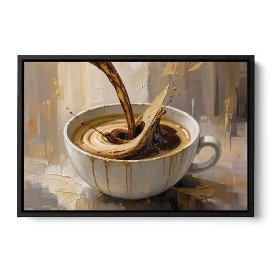 Abstract Coffee Art Pour and Swirl for the Kitchen - Black Framed Canvas Wall Art - Front