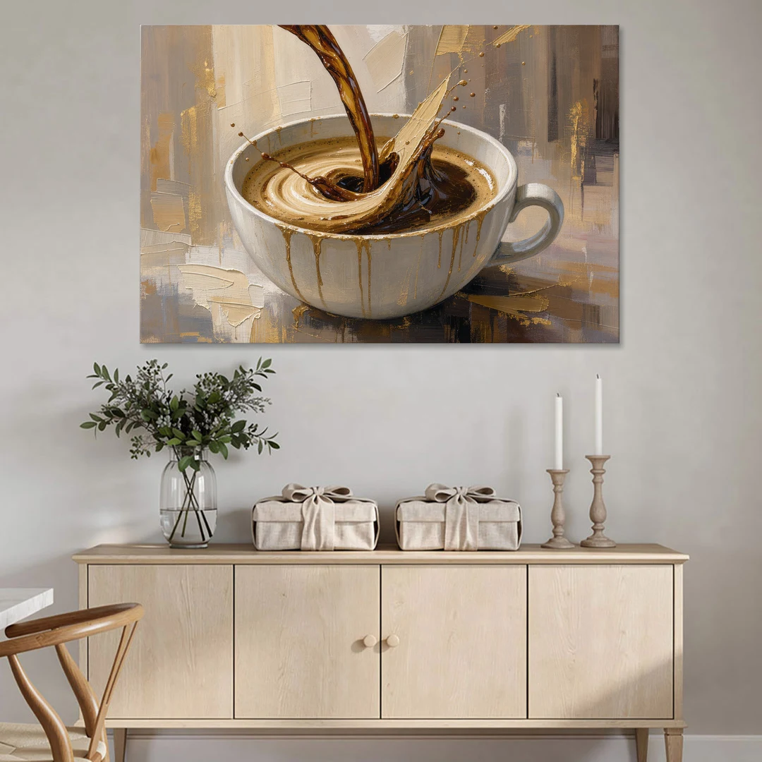 Abstract Coffee Art Pour and Swirl for the Kitchen - Canvas Wall Art - Coffee Table - 60x40