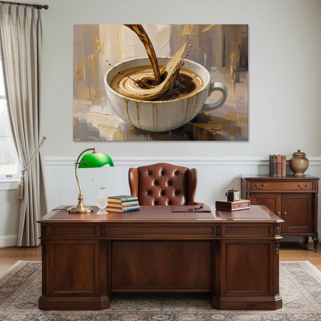 Abstract Coffee Art Pour and Swirl for the Kitchen - Canvas Wall Art - Office - 60x40