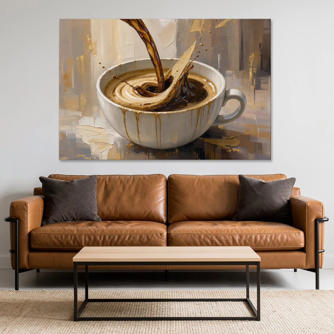Abstract Coffee Art Pour and Swirl for the Kitchen - Canvas Wall Art - Sofa - 60x40