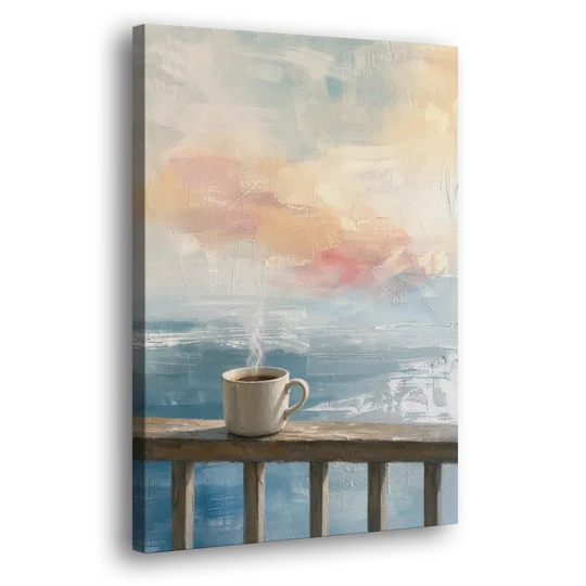 Abstract Coffee Painting on a Misty Balcony - Canvas Wall Art - Side