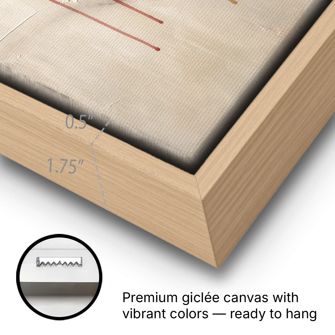 Abstract Crimson Vein in Cream Marble - Oak Framed Canvas Wall Art - Gallery Wrap Corner