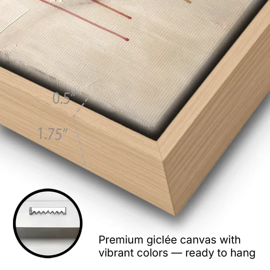 Abstract Crimson Vein in Cream Marble - Oak Framed Canvas Wall Art - Gallery Wrap Corner