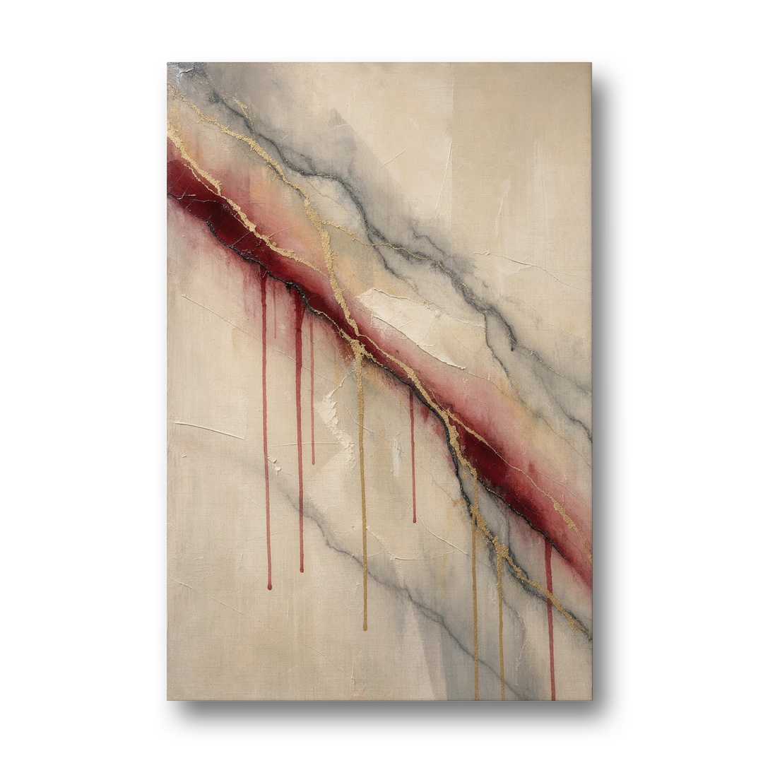 Abstract Crimson Vein in Cream Marble - Canvas Wall Art - Front