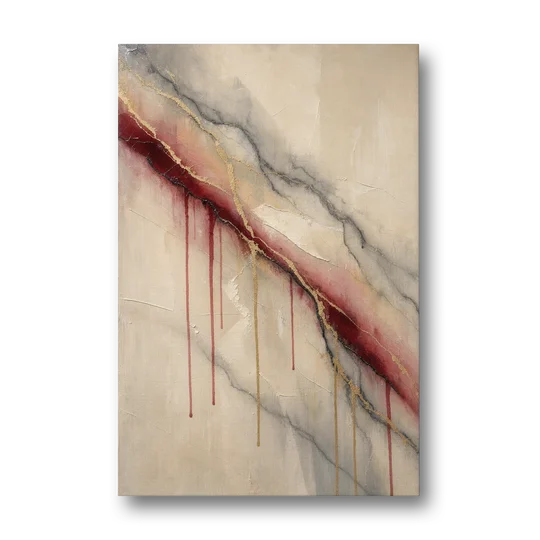 Abstract Crimson Vein in Cream Marble - Canvas Wall Art - Front