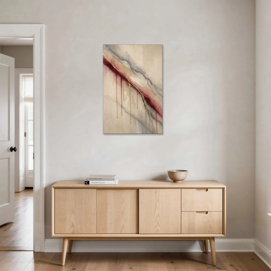 Abstract Crimson Vein in Cream Marble - Canvas Wall Art - Coffee Table - 24x36