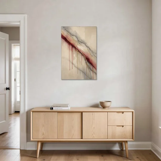 Abstract Crimson Vein in Cream Marble - Canvas Wall Art - Coffee Table - 24x36
