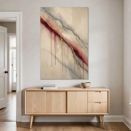 Abstract Crimson Vein in Cream Marble - Canvas Wall Art - Coffee Table - 40x60
