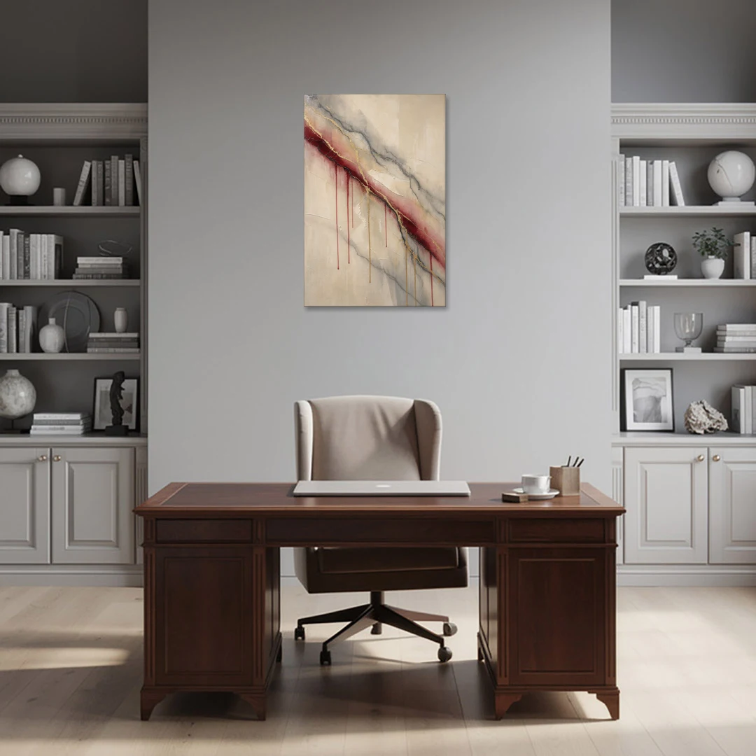 Abstract Crimson Vein in Cream Marble - Canvas Wall Art - Office - 24x36