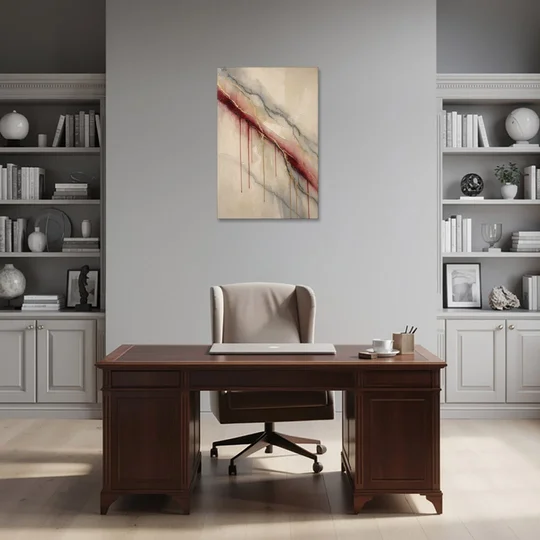 Abstract Crimson Vein in Cream Marble - Canvas Wall Art - Office - 24x36