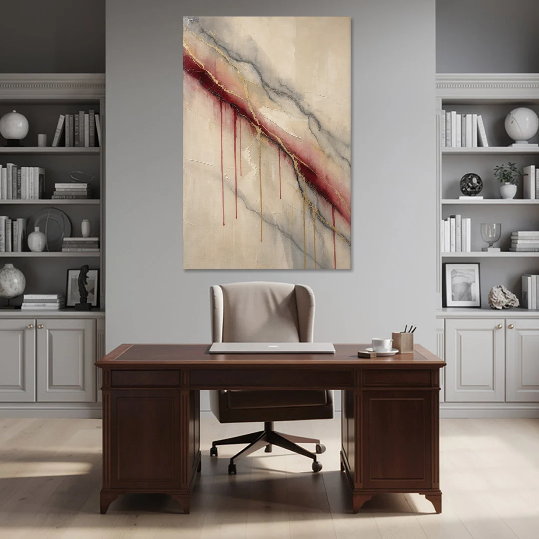 Abstract Crimson Vein in Cream Marble - Canvas Wall Art - Office - 40x60