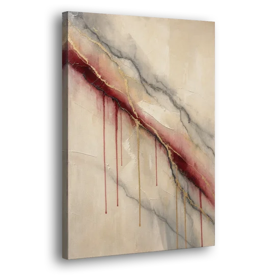 Abstract Crimson Vein in Cream Marble - Canvas Wall Art - Side