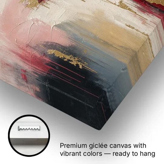 Abstract Cross Painting in Crimson and Gold Leaf - Canvas Wall Art - Gallery Wrap Corner