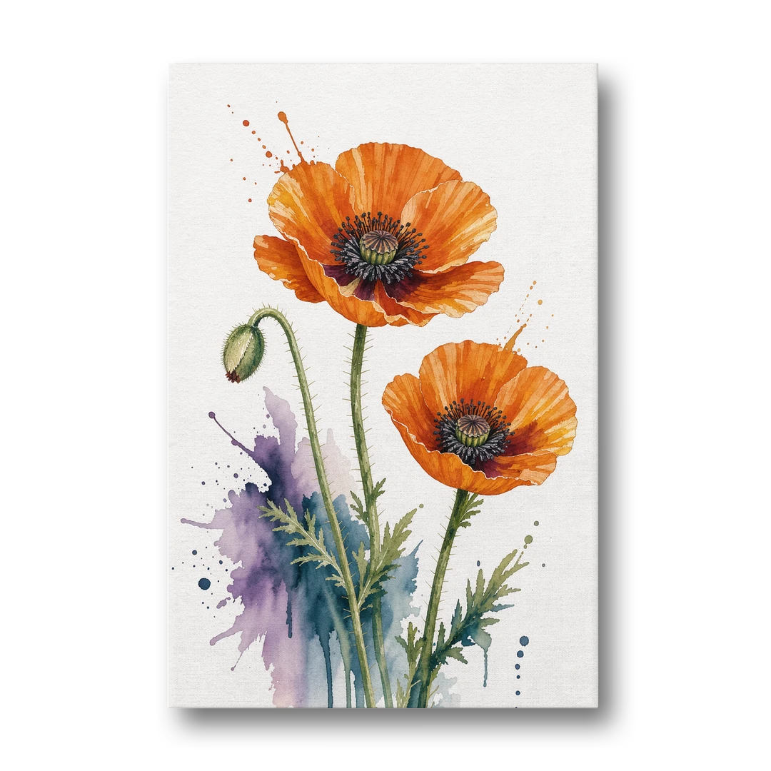 Abstract Floral Painting of Orange Poppies - Canvas Wall Art - Front