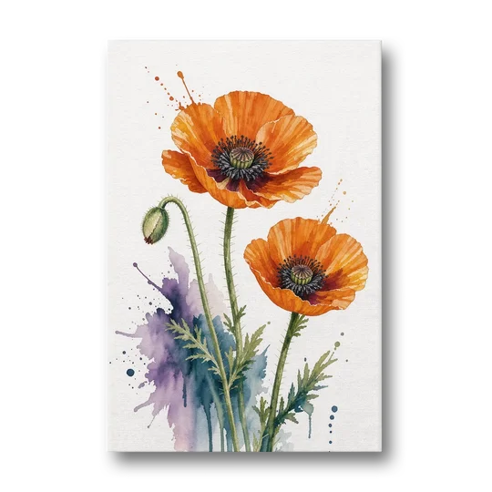 Abstract Floral Painting of Orange Poppies - Canvas Wall Art - Front