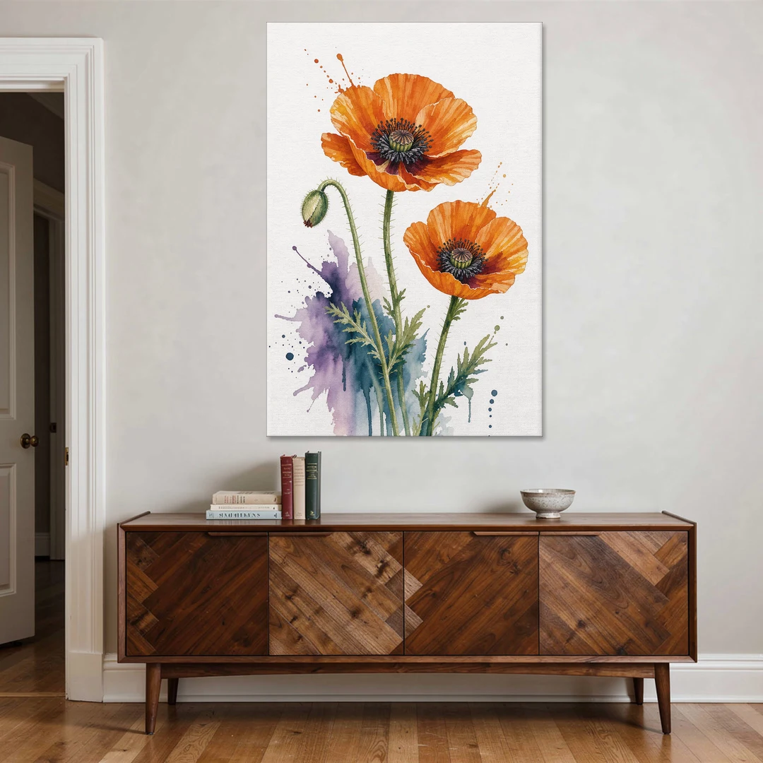 Abstract Floral Painting of Orange Poppies - Canvas Wall Art - Coffee Table - 40x60