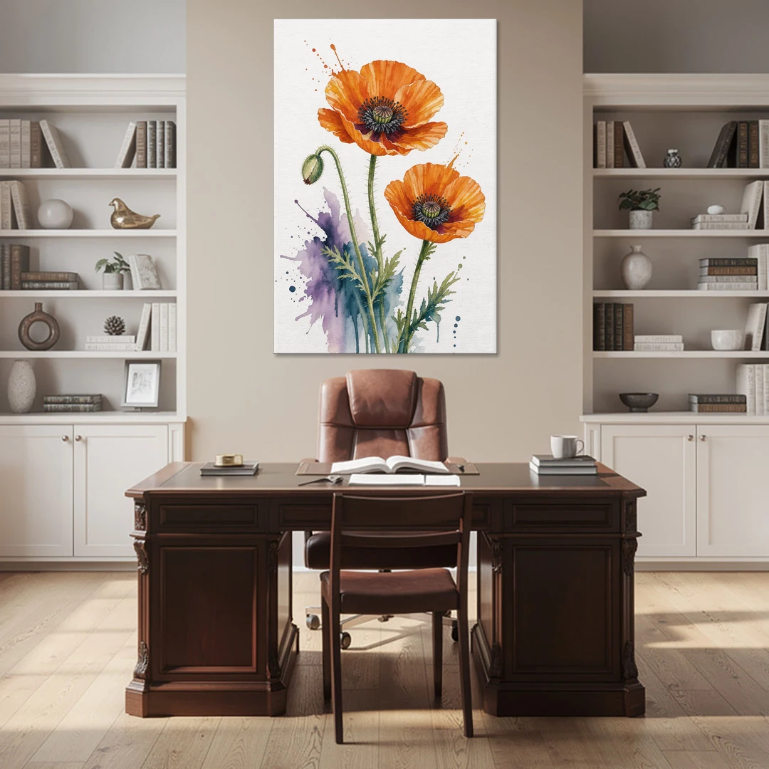 Abstract Floral Painting of Orange Poppies - Canvas Wall Art - Office - 40x60