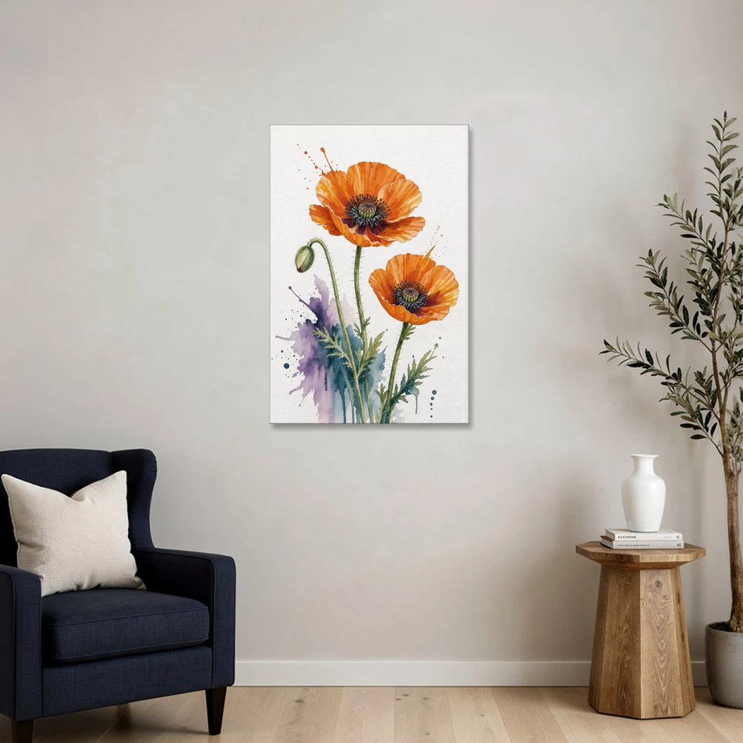 Abstract Floral Painting of Orange Poppies - Canvas Wall Art - Sofa - 24x36